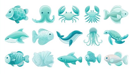 Obraz premium Collection of various sea - creatures illustrations
