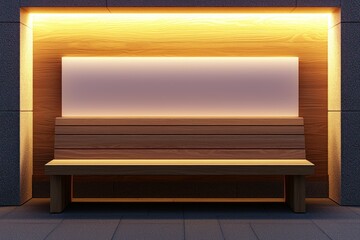 Bench under glowing light panel, clean design