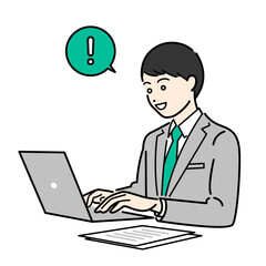 パソコン作業中に思いついた、ビジネススーツを着た男性のシンプルな上半身ベクターイラスト