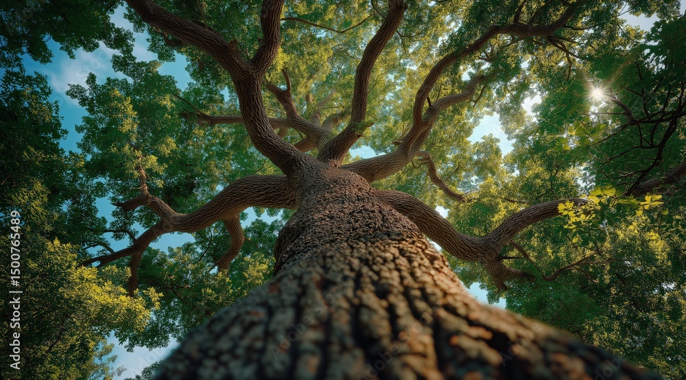Aufkleber sunlight filters through the leaves of a majestic tree, creating a breathtaking view from below