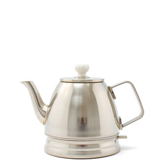 Fototapeta premium Silver kettle with steam, white background.