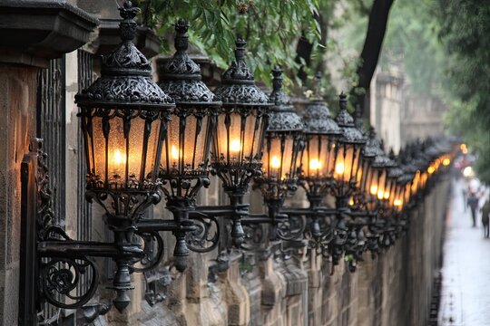 Ornate Lamps Illuminate a Historic Pathway