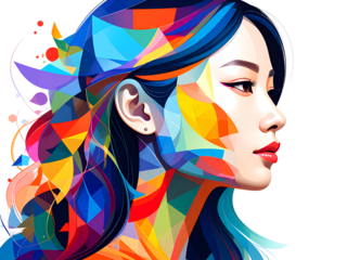 Abstract Modern Portrait of a Young Woman with Bold Shapes, Transparent Background