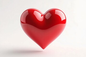 Glossy Red Heart Shape on White Background Representing Love, Romance, and Emotion in a Minimalist Design
