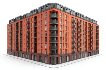 Brick building with balconies, corner view