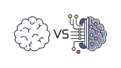 hand drawn vector illustration of human brain and ai