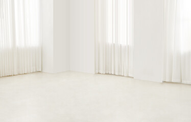 Empty luxury modern Room with a large window and Natural Light, Modern interior design with a light empty mock-up wall. 