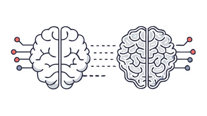 hand drawn vector illustration of human brain and ai