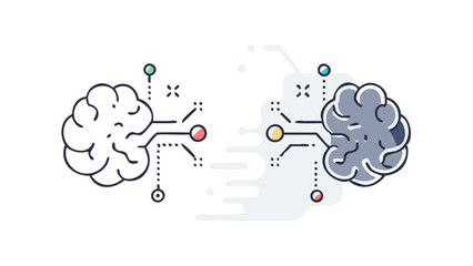 hand drawn vector illustration of human brain and ai