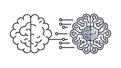 hand drawn vector illustration of human brain and ai
