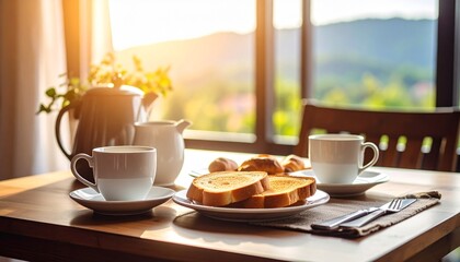 パンの朝食の食卓