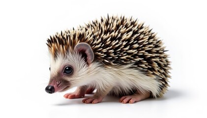Tiny hedgehog curled in ball, isolated on pure white background, ball, mammal