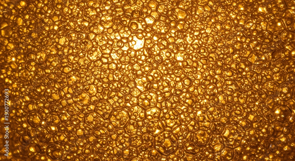 Poster abstract golden texture featuring a network of interconnected, cell-like structures with a bright, w