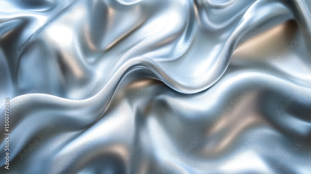 Poster silver fabric, shimmering with light reflecting curves and soft folds create depth