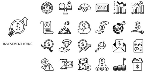 Investment simple concept 24 hand drawn Grew color icons set .Vector illustration.
