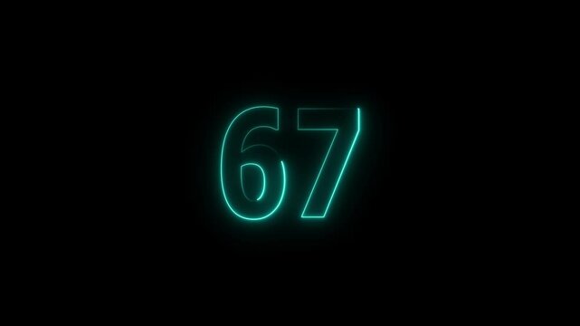 A glowing neon 67 number animation . on a black background. and creating a video stunning 4k video.