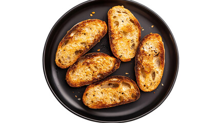 Crispy Garlic Toast on Black Plate isolated on transparent background