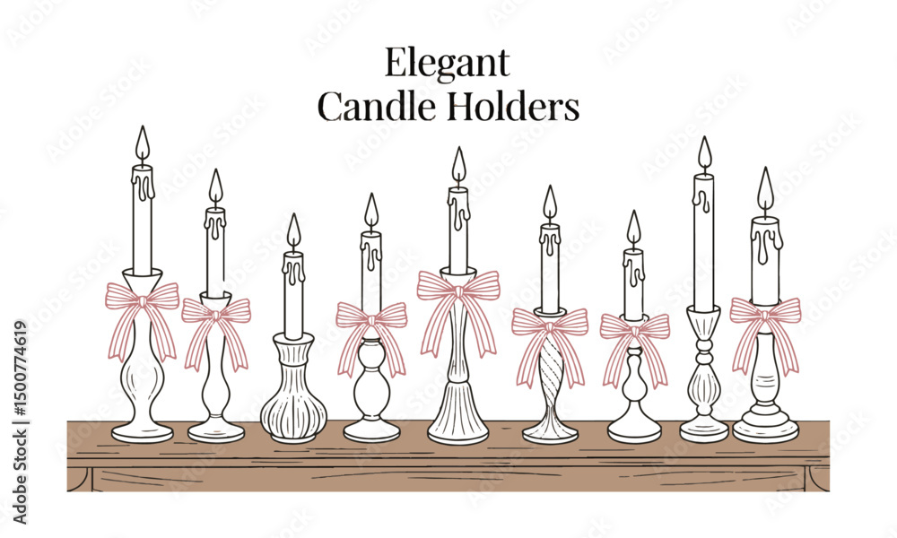 Fototapete modern vector illustration featuring a collection of elegant candle holders, easily editable and sca