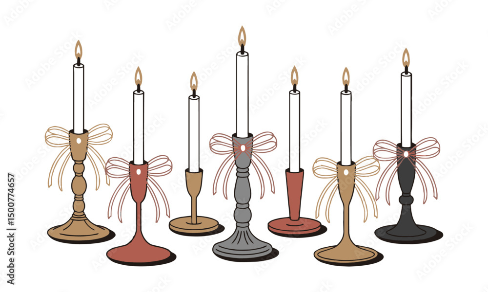 Fototapete modern vector illustration featuring a collection of elegant candle holders, easily editable and sca