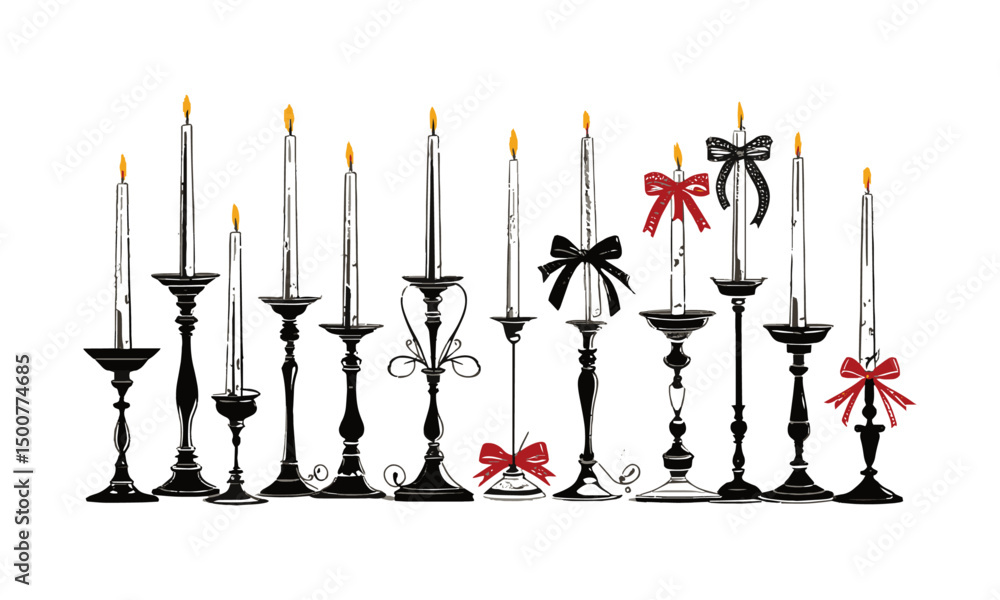 Fototapete modern vector illustration featuring a collection of elegant candle holders, easily editable and sca