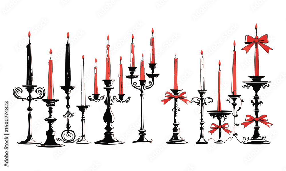 Fototapete modern vector illustration featuring a collection of elegant candle holders, easily editable and sca