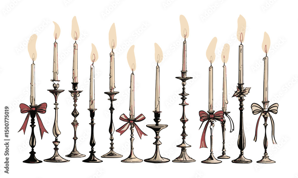Fototapete modern vector illustration featuring a collection of elegant candle holders, easily editable and sca