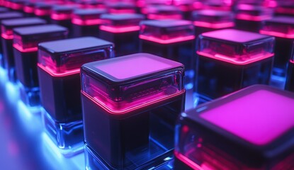 Futuristic technology cubes with vibrant neon lights