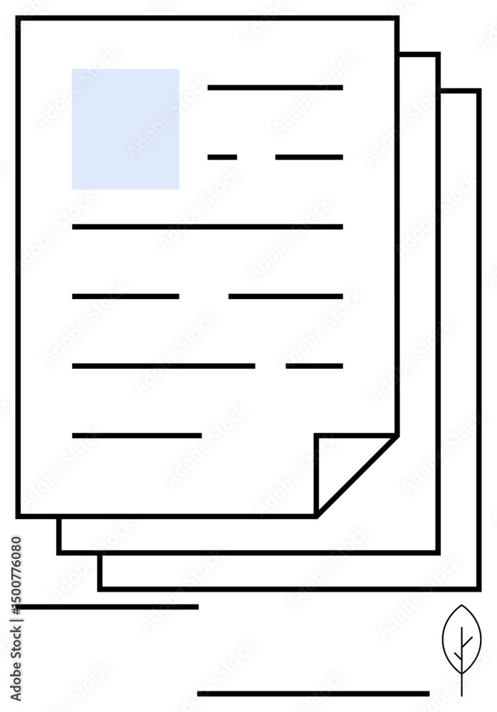 Poster stack of documents outlined in a clean design with a small leaf symbol in the corner. ideal for corp