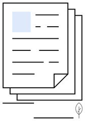 Stack of documents outlined in a clean design with a small leaf symbol in the corner. Ideal for corporate, documentation, paperwork, eco-awareness, sustainability, organization, simple landing page