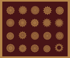 Fototapeta premium Set of mandala with floral ornament pattern, Vector mandala relaxation patterns unique design with nature style, Hand drawn pattern, Mandala template for page decoration cards, book, logos
