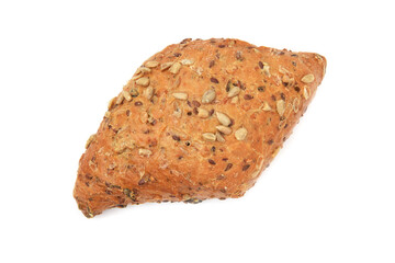 Wheat bread bun with sunflower seeds coated crust isolated on white