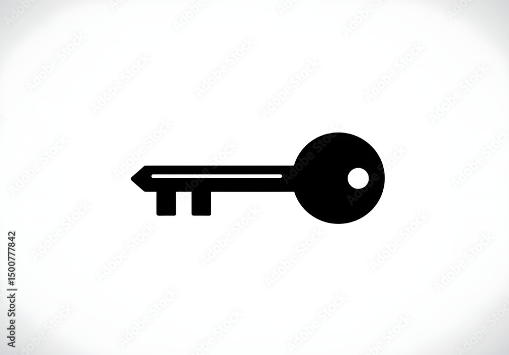 Poster a simple black key with a circular head and a serrated edge isolated on a white background image