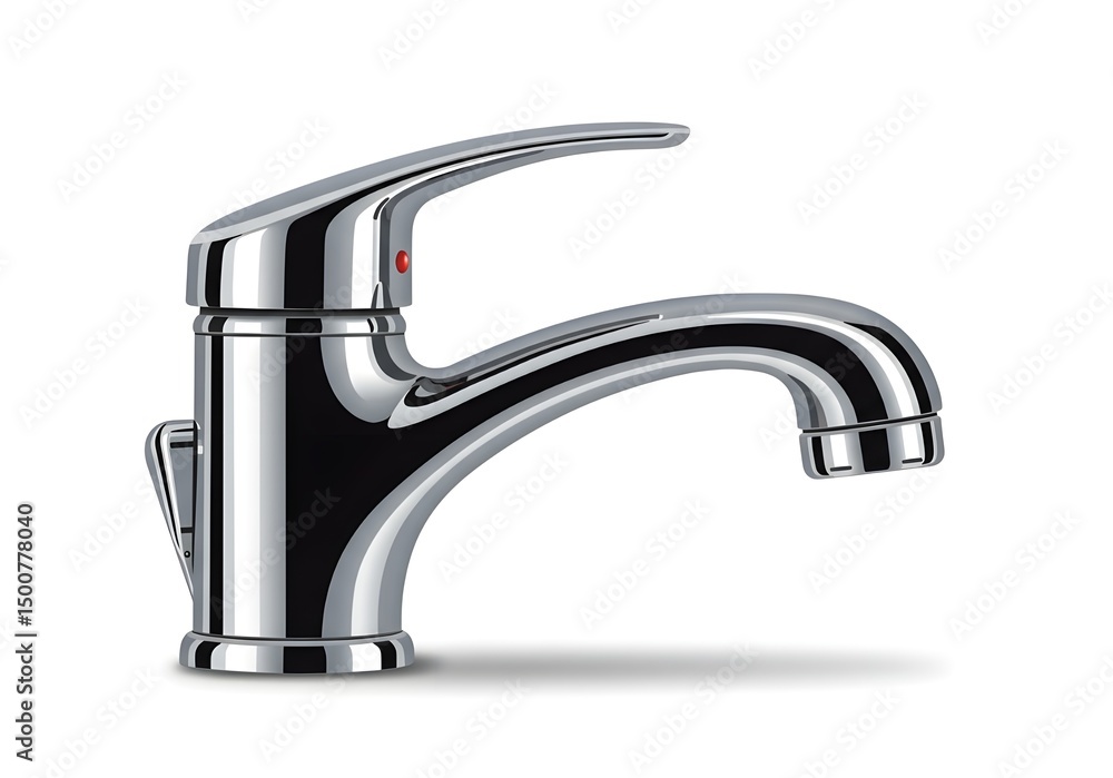 Aufkleber isolated chrome faucet with lever handle and red indicator on a white background in studio shot
