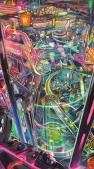 Neon Urban Landscape: Futuristic City Night Scene with Cyberpunk Aesthetic and Vibrant Colors