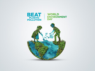 #BeatPlasticPollution, World Environment day concept 2025 3d tree background. 