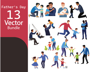 Fathers day vector illustrations happy dads kids family
