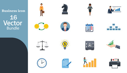 Sixteen business icons vector bundle flat design