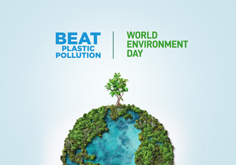 #BeatPlasticPollution, World Environment day concept 2025 3d tree background. 