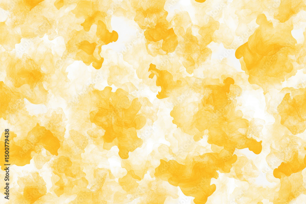 Poster an abstract image featuring a pattern of translucent, golden-yellow clouds or smoke-like forms on a 