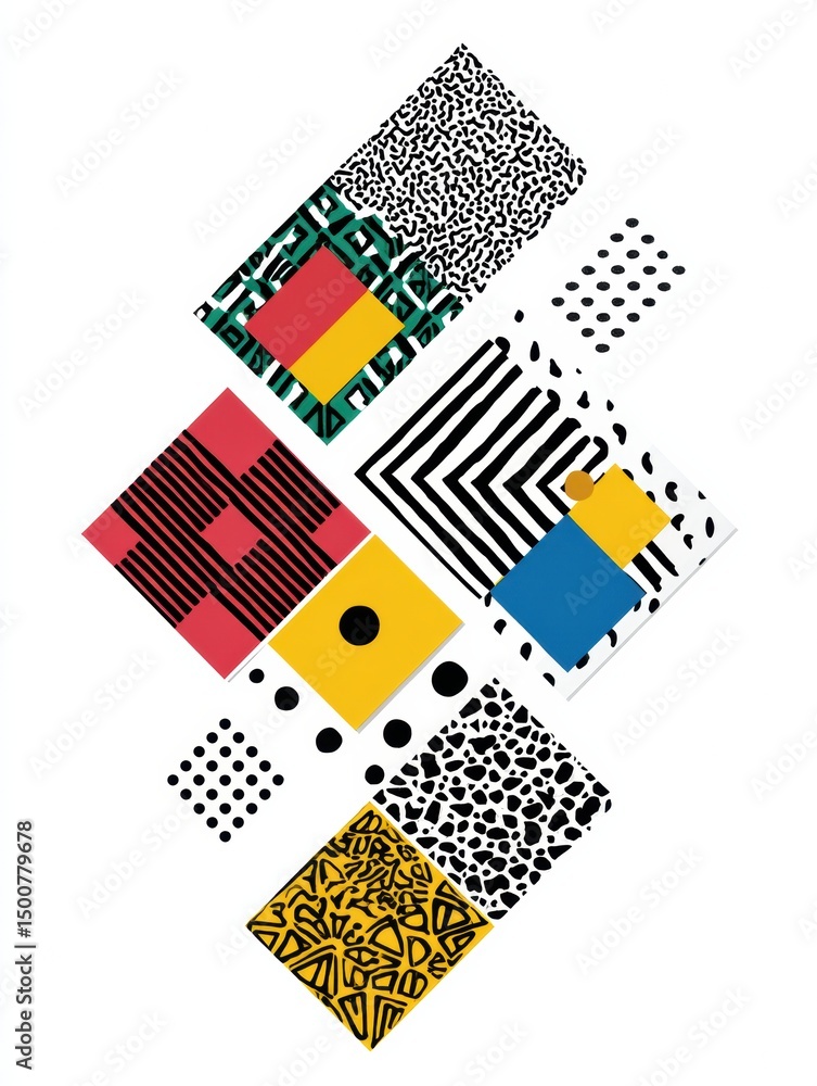 Aufkleber geometric sticker designs arranged diagonally with open space in upper third for creative use or dis