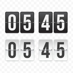 Vector illustration of a flip clock icon sign and symbol  quarter to six. Black and white colored icons for website design .Simple design