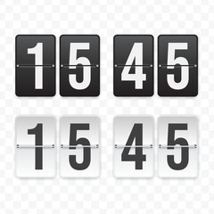 Vector illustration of a flip clock icon sign and symbol  quarter to sixteen. Black and white colored icons for website design .Simple design