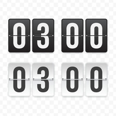 Vector illustration of a flip clock icon sign and symbol  three o'clock. Black and white colored icons for website design .Simple design