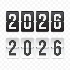 Vector illustration of a flip clock icon sign and symbol  2026. Black and white colored icons for website design .Simple design