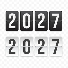 Vector illustration of a flip clock icon sign and symbol  2027. Black and white colored icons for website design .Simple design