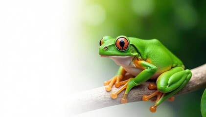 Obraz premium Green tree frog perched on white, vibrant color , wildlife, texture, leap
