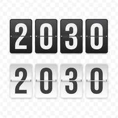 Vector illustration of a flip clock icon sign and symbol  2030. Black and white colored icons for website design .Simple design
