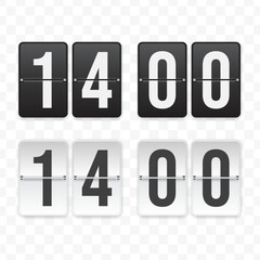 Vector illustration of a flip clock icon sign and symbol  fourteen o'clock. Black and white colored icons for website design .Simple design