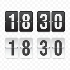 Vector illustration of a flip clock icon sign and symbol  half past eighteen. Black and white colored icons for website design .Simple design