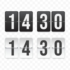 Vector illustration of a flip clock icon sign and symbol  half past fourteen. Black and white colored icons for website design .Simple design